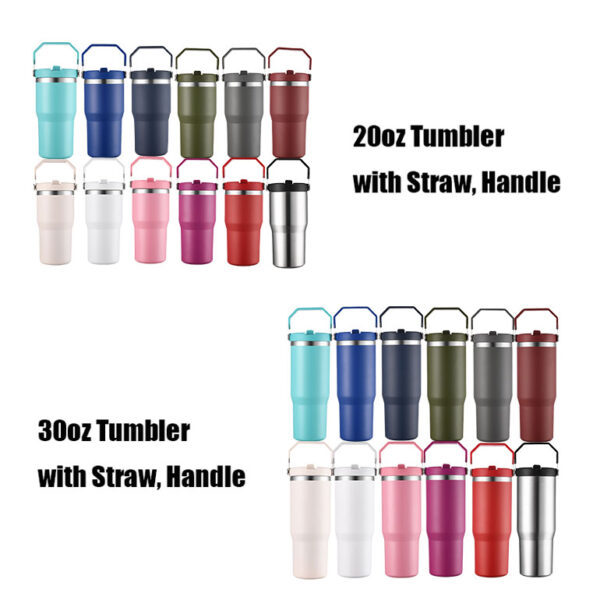 20oz 30oz Tumbler with Handle Straw, Stainless Steel Travel Mug Insulated Water Bottle - Image 6